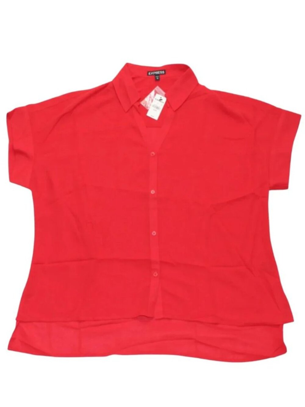 Express Women's Short Sleeve Button-up Red Shirt NWT Size XL